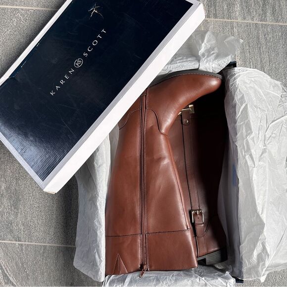 NIB Karen Scott Deliee2 Knee High Riding Boots Cognac Women's 7.5-Wide Wide Calf - Picture 10 of 11